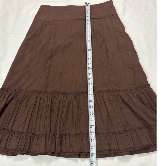 Vintage Reserved Womens Medium Brown Tiered Boho Gyspy Fairy Midi Skirt Vacation - Picture 9 of 9